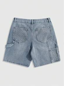 ROMWE MEN Street Life Men's Casual Washed Denim Cargo Shorts Jorts