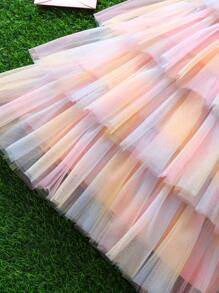 年轻女孩休闲网眼拼布 3D 花卉装饰迷你连衣裙 - 彩色 - 查看 5