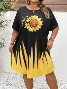 SHEIN CURVE+ 大码休闲全印花夏季连衣裙，适合海滩度假 - 彩色 - 查看 4