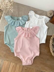 Conjunto de 3 piezas de pelele con volantes de punto para recién nacida, conjunto lindo para verano