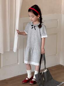 DAZY Young Girl Color Block Trim Short Sleeve Casual Dress