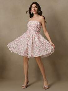 Anewsta Sommer Frauen Festival Lässig Floral 3D Blütenblatt Muster Mini Kleid