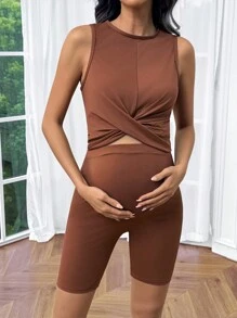 SHEIN Comfortabele sportset voor zwangere vrouwen met hoge taille en top met gekruist ontwerp