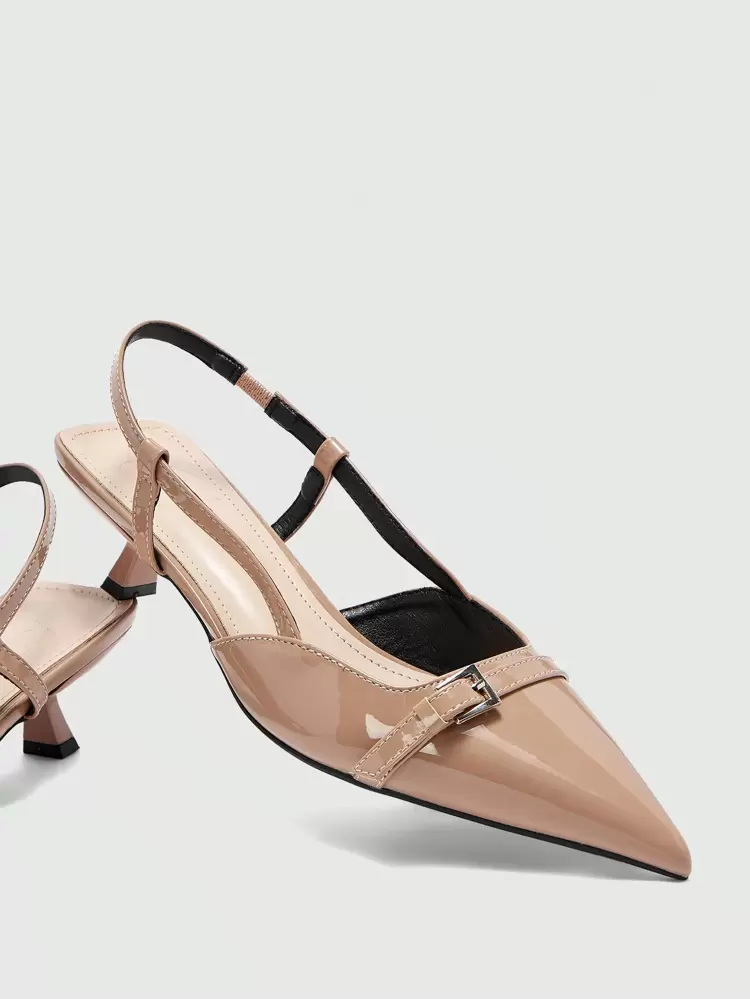 CUCCOO BIZCHIC Pointed Toe Kitten Heel Low Heel Apricot Comfortable Slip-On Pumps, Versatile Everyday Office Pumps With Ankle Strap For Christmas