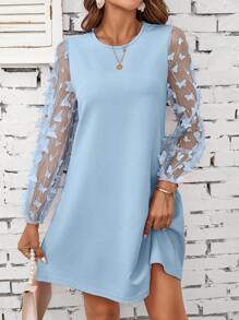 SHEIN Clasi Women's Solid Color Casual Dress, Minimalist And Fashionable For Everyday Wear - Baby Blue - View 3