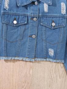 Sparklyn Tween Girls Y2K Pastel Pink Distressed Cropped Jacket, Drawstring Waist Denim Skirt 2 Pieces Set - Light Wash - View 5