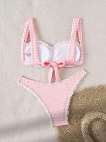 Swim Mod Summer Fashion Sweet Pink Quality Fabric Ruffled Design Viral Women's Bikini, For Party - Pink - View 5