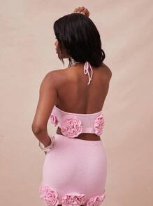 NYA SZN Top Spring Knit Floral Detail Halter Vacation Summer Festivals Easter Club Going Out Top Event Statement Valentines Day Carnival Outfits For Women