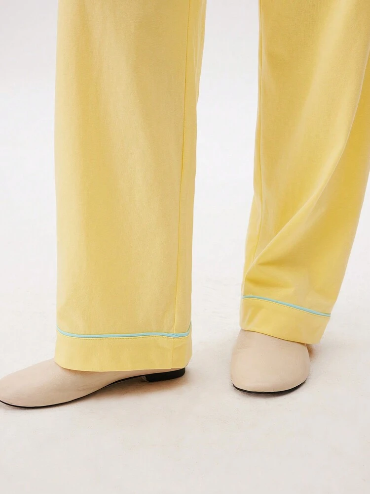 Cotton Button-Up Top & Pants PJ Set