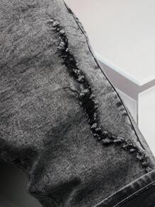 Manfinity LEGND 男式简约做旧前扣口袋休闲牛仔短裤 - 灰色 - 查看 4