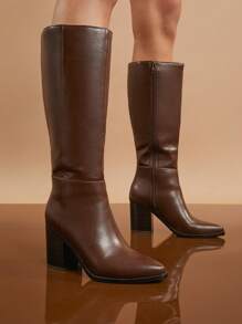 SHUZIA Solid Color High Heel Pointed Toe Knee-High Boots For Women, Autumn/Summer Shoes Spring Shoes Spring Break Easter For Christmas - Brown - View 3