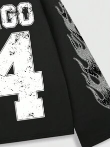 ROMWE MEN Prep 2 buah Kaos Pria dengan Cetakan Angka, Cocok untuk Pemakaian Sehari-hari, Musim Semi/Panas - Hitam - View 5