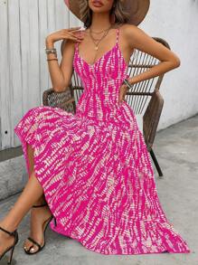 Breezaya Spaghetti Strap Full Printed Dress With Ruffle Hem Maxi Vacation Beach Outfits Women