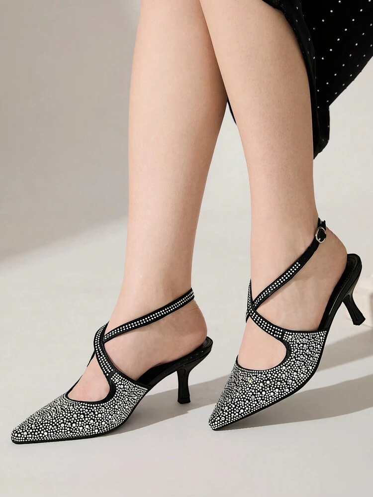 CUCCOO CHICEST Women's Fashionable Elegant Crystal Decor Pointed Toe High Heels Spring Shoes Spring Break Easter Prom Heels