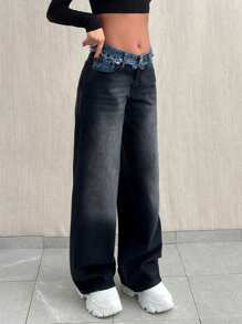 EURMUSE WOMEN WIDE LEG LOW WAIST JEANS - Medium Wash - View 3