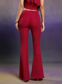 Hauture 半衬里针织喇叭裤，女士度假装，海滩度假装，夏装，春装 - 酒紅色 - 查看 4