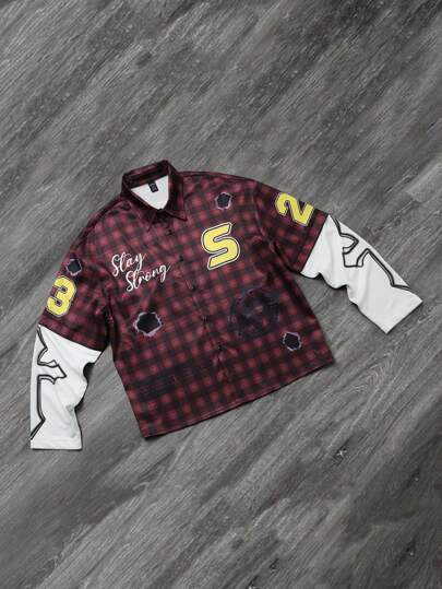 Grunge Punk Camicia Oversize da uomo con patchwork a quadri, Streetwear