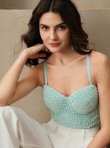 Anewsta Pearl Glamorous Mature Lady Style Reversible Bra - Blue - View 4