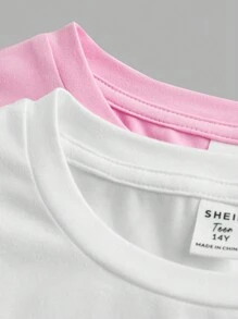 SHEIN Girlism Set da 3 t-shirt aderenti a maniche corte crop top da ragazza adolescente, casual - Rosa Baby - Visualizzare 4