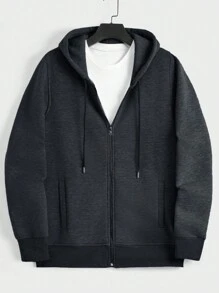 EURMUSE Men's Solid Color Long Sleeve Zip Front Hoodie For Autumn & Winter - Dark Grey - View 7
