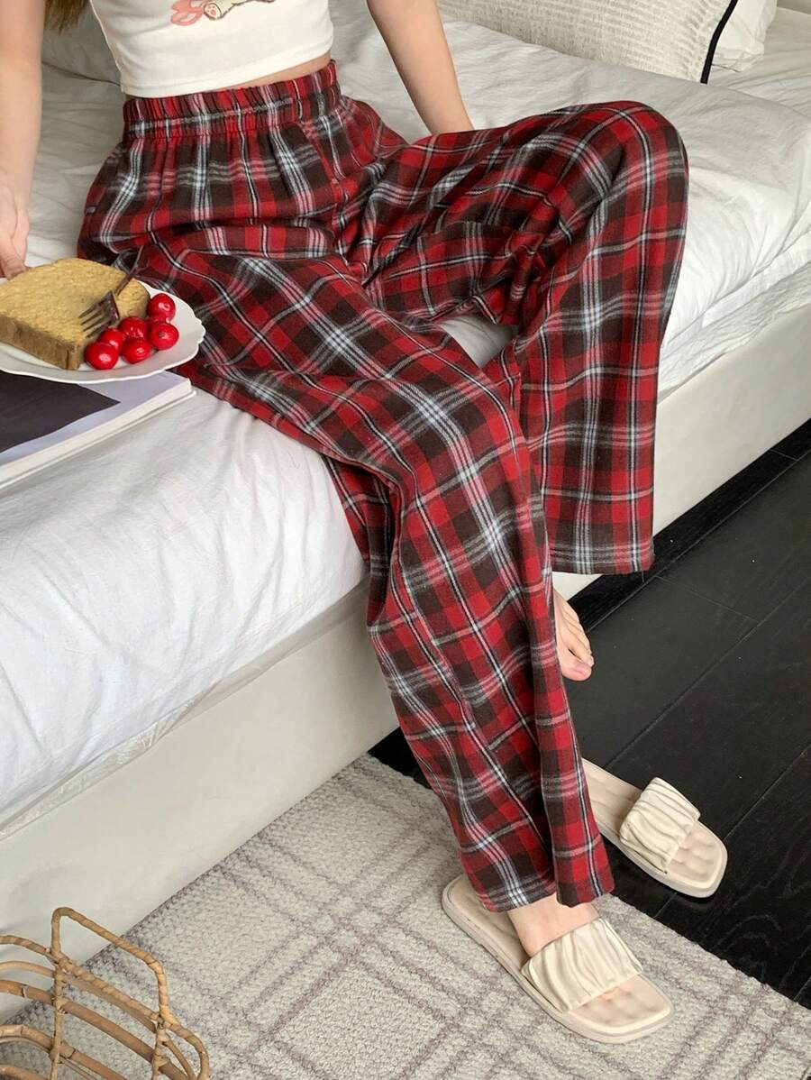 DAZY Plaid Loose Ladies' Spring Home Cozy Pants, Christmas, New Year Pajama, Fall & Winter - Red - View 1