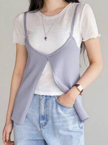 DAZY Top de punto sin mangas con diseño dividido para mujeres - Gris - Ver 1