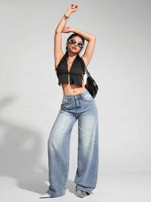 SHEIN EZwear Women's Casual Washed Wide Leg Jeans