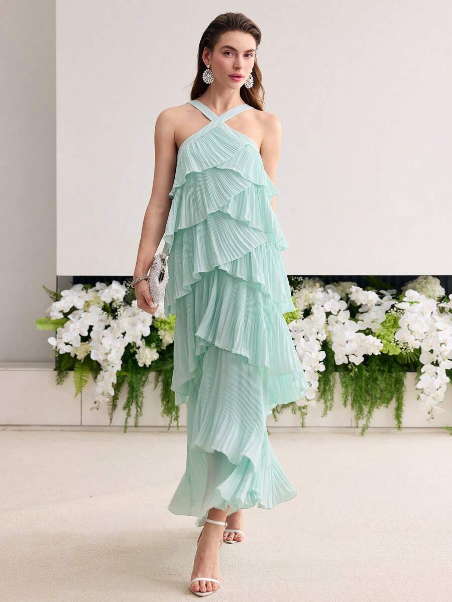 MOTF Soiréza FLOWY PLEATED HALTERNECK DRESS - Green - View 1