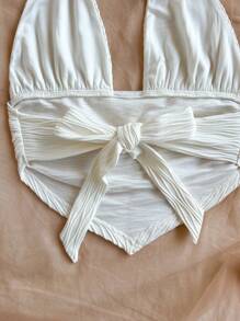 Soleia 纹理三角形下摆贴身挂脖背心，适合女士、度假、音乐节、波西米亚风、节日、约会、夏季上衣 - 白色 - 查看 7