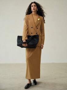 MOTF PREMIUM STRAIGHT SPLIT HEM BELTED SKIRT - Khaki - View 5