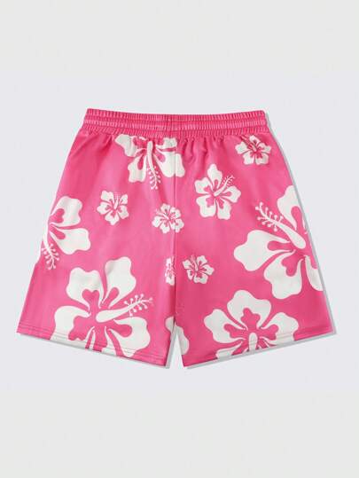 Street Life Shorts con cordón en la cintura con estampado floral y de letras para hombre