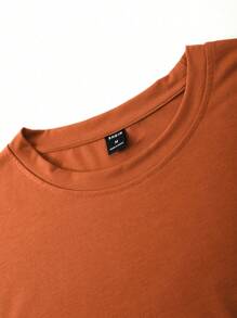 Manfinity Homme 男士字母印花休闲圆领短袖 T 恤 - 鏽棕色 - 查看 4