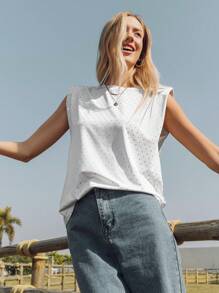 SHEIN LUNE Spring New Casual Glitter Solid Sleeveless Loose Tank Top For Valentine's Day, Summer - White - View 5