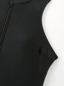 SHEIN Summer 1pc Women's Plain Zipper One Piece Swimsuit, Casual Beach Vacation - Black - View 4