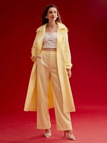 MOTF PREMIUM FLORAL EMBROIDERY DOUBLE BREASTED TRENCH COAT,SPRING/SUMMER - Yellow - View 6