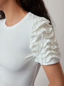 MOTF STUDIO ÁO PHÔNG CÓ VÒNG TAY FRILL TRIM SLIM FIT - trắng - Xem 5