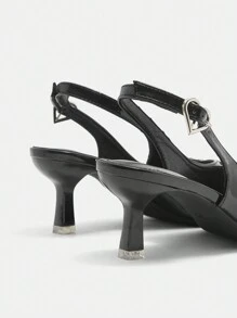 CUCCOO CURVES Wide Width High Heel Pointy Toe Elegant Black Satin Slingback Sandals, Suitable For All Seasons Spring Shoes Spring Break Easter - Black - View 5