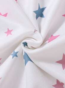 Tween Girls Star Print White Base 2 Pieces Casual Comfortable Pajama Set, Long Sleeve Top And Pants