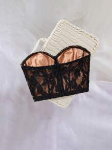 SHEIN Privé Top cu bandă din dantelă neagră, romantic, elegant, potrivit pentru navetă, petrecere, vacanță, întâlnire, nuntă, eveniment de naștere, Ziua Îndrăgostiților