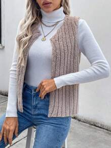 EMERY ROSE Solid Color Sleeveless Casual Jacket, Autumn/Winter - Apricot - View 1