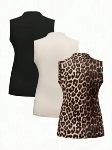 SHEIN 3 Pcs/Set Maternity Turtleneck Camisole & Strap Tank Tops - Multicolor - View 2