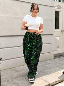 SHEIN EZwear Plus Size Street Graffiti Printed Cargo Pants - Multicolor - View 4