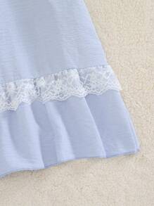 SHEIN Young Girl Light Blue Ditsy Floral Lace Collar Peony & Cloud Print Nightgown Loungewear - Baby Blue - View 4