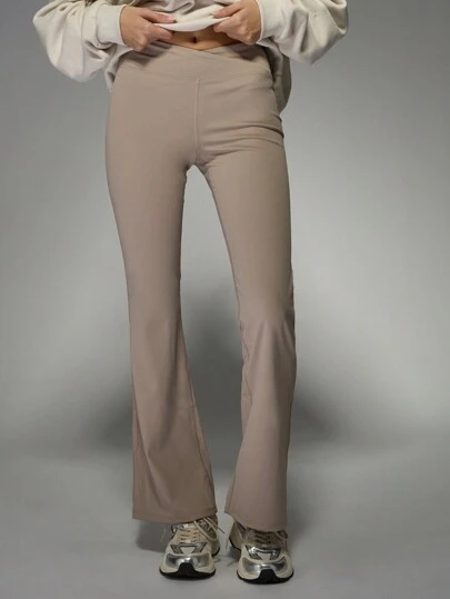 MISSGUIDED 交叉腰带喇叭裤瑜伽裤运动性能高腰健身裤休闲运动训练紧身裤