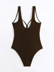 Swim Basics Costume da bagno intero monocolore casual senza schienale, adatto per vacanze al mare