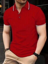 Men's Solid Color Short Sleeve Polo Shirt, Casual And Fashionable For Everyday Wear