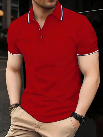 Men's Solid Color Short Sleeve Polo Shirt, Casual And Fashionable For Everyday Wear