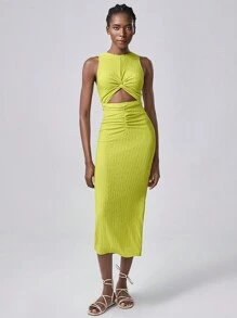 Lumivelle 女士针织纹理弹力镂空迷你连衣裙，优雅性感女士连衣裙，适合春夏季