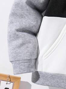 SHEIN Tween Boys Multi-Fabric Hooded Zip-Up Cardigan And Drawstring Pants Set, Can Be Matched With Boys Thanksgiving, Christmas Outfits