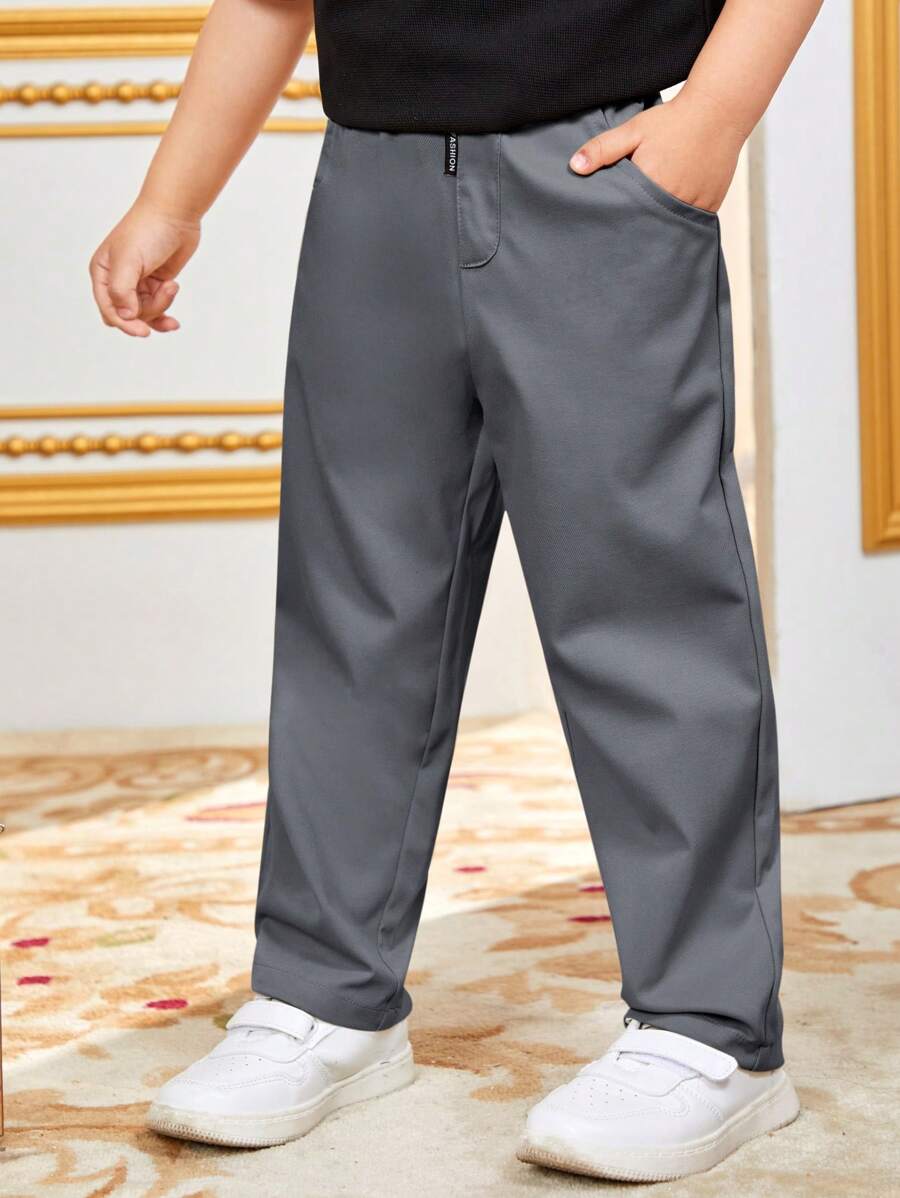 Tween Boys' Casual Solid Color Woven Relaxed Fit Pants - Grey - View 1